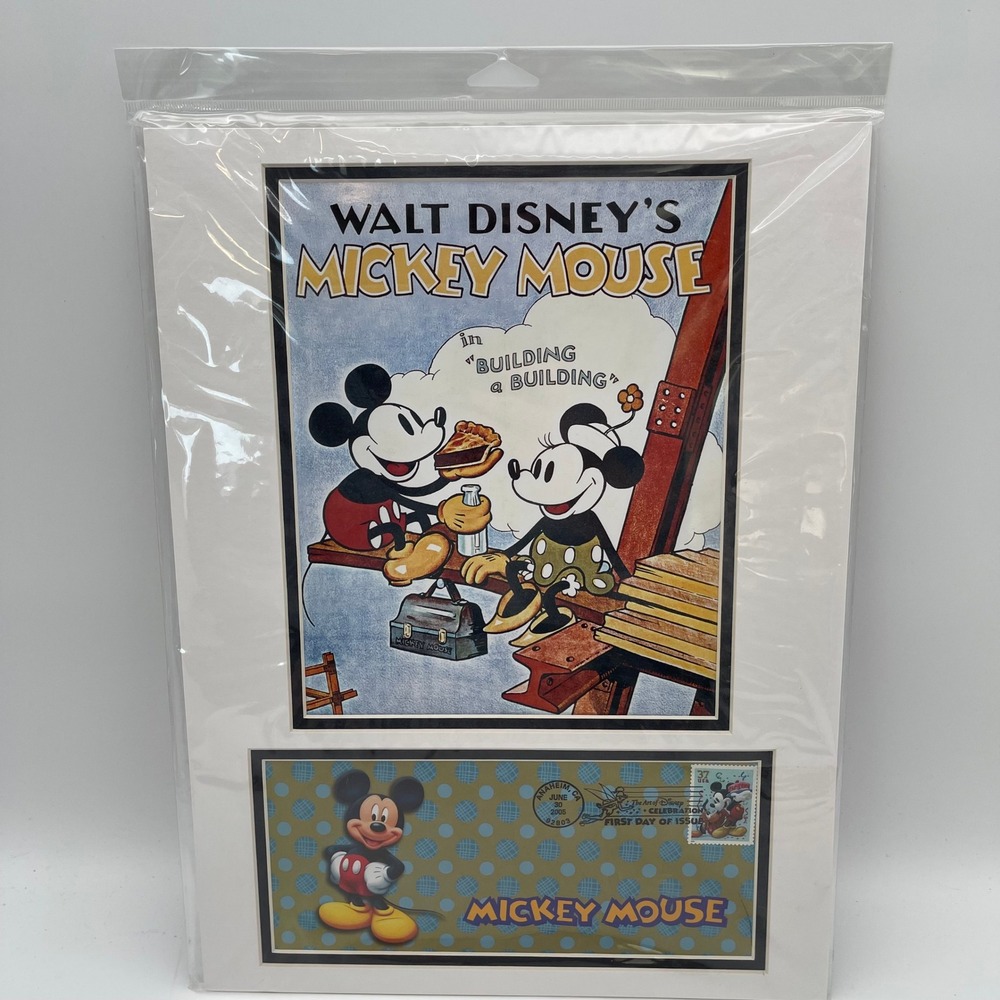 Disney Mickey‎ Mouse Building a Building First Day of Issue Matted Stamp Photo